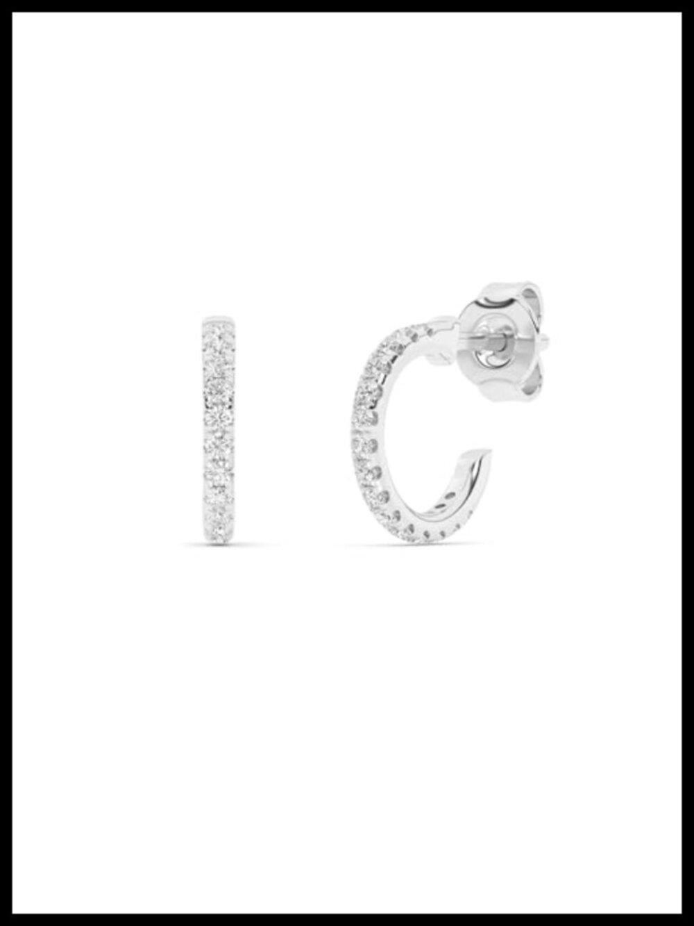 Lab Grown Diamond Huggie Hoop Earrings 10K White Gold Push Back